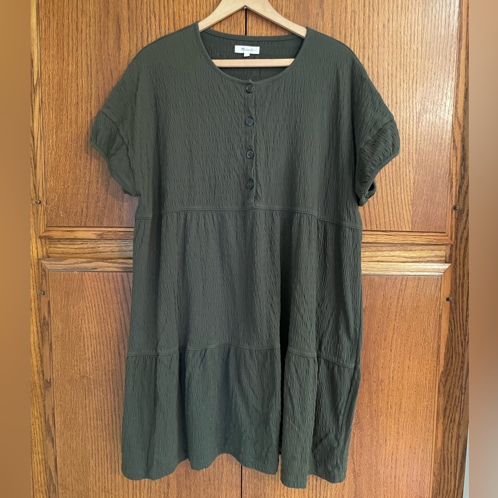 Madewell Olive Green Short Sleeve Midi/Mini Loose Flowy Dress